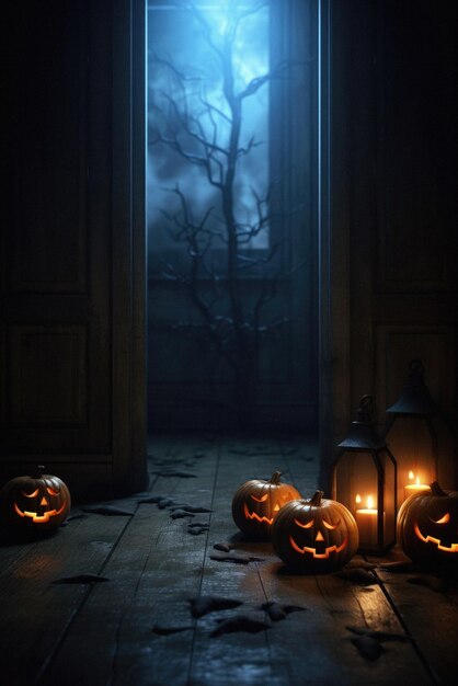 Halloween fond effrayant citrouilles effrayantes dans la chambre de la maison fantôme d'horreur effrayante
