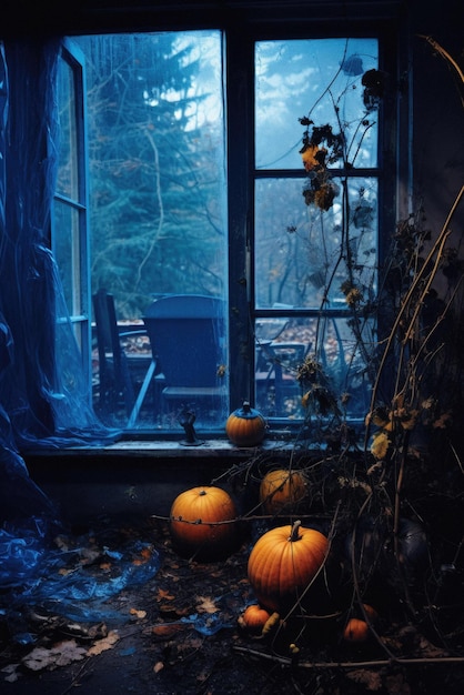 Halloween fond effrayant citrouilles effrayantes dans un château fantôme d'horreur effrayant