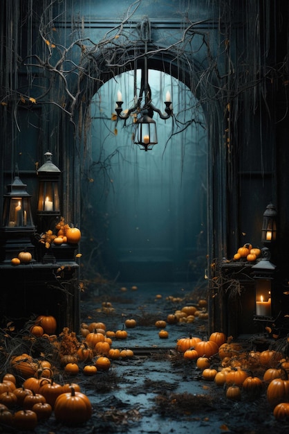 Halloween fond effrayant citrouilles effrayantes dans un château fantôme d'horreur effrayant