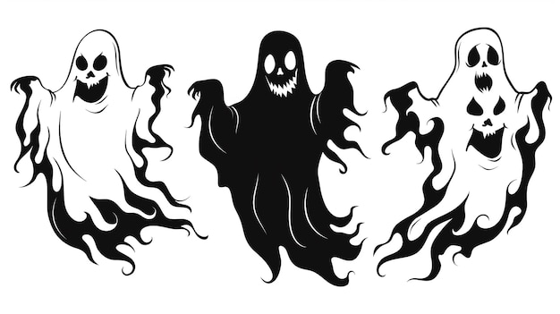 Halloween Ghost en noir et blanc Set d'icône premium sur fond blanc