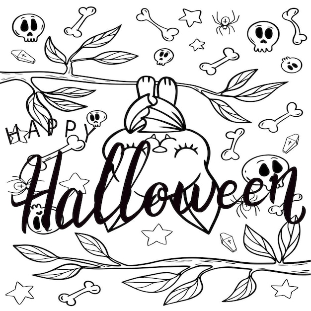 Halloween set doodle illustration colorée Coloriage pour les enfants