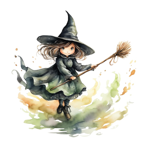 Halloween sorcière fille costume aquarelle illustration halloween clipart