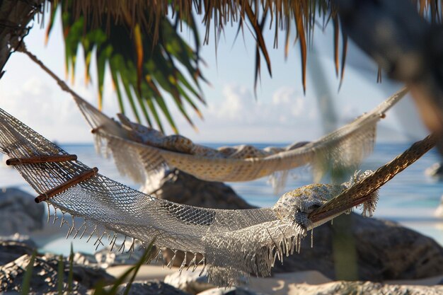 Des hamacs de détente au bord de la mer