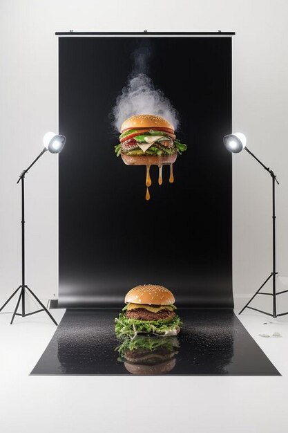 Photo un hamburger américain avec des frites.