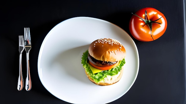 Un hamburger sur une assiette.