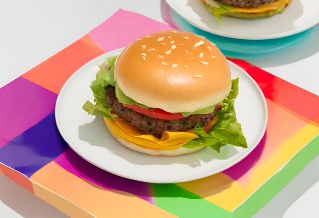 un hamburger au fromage avec des frites et une boisson