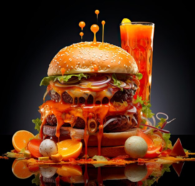 hamburger au fromage, oignon, moutarde, ketchup