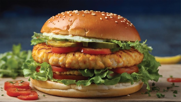 Un hamburger au poisson qui convient vraiment à un roi avec son pain doré qui est légèrement grillé avec de l'ai