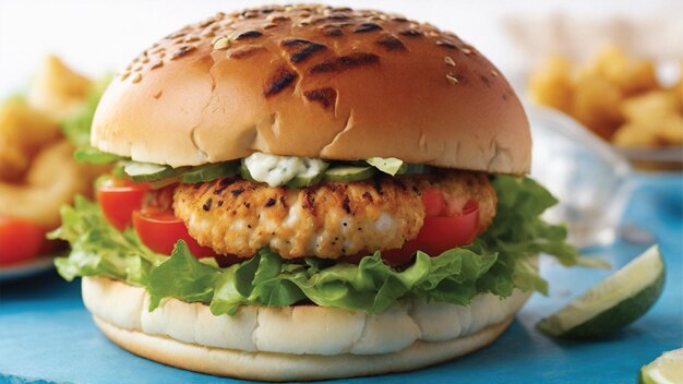 Un hamburger au poisson qui convient vraiment à un roi avec son pain doré qui est légèrement grillé avec de l'ai