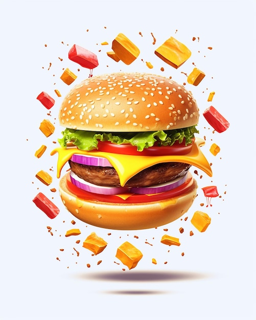 un hamburger avec beaucoup de formes et de carrés différents.
