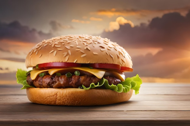 Un hamburger avec beaucoup de fromage dessus