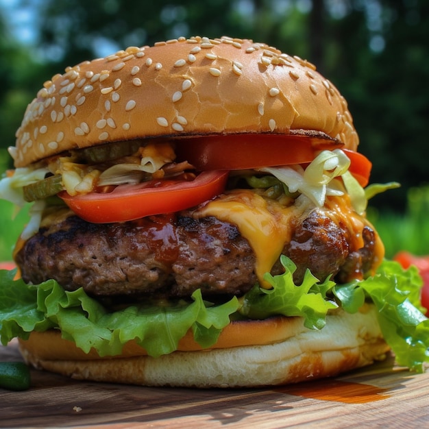 Un hamburger avec beaucoup de fromage dessus