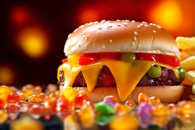 Un hamburger avec des bonbons bonbons et jelly beans Ai généré