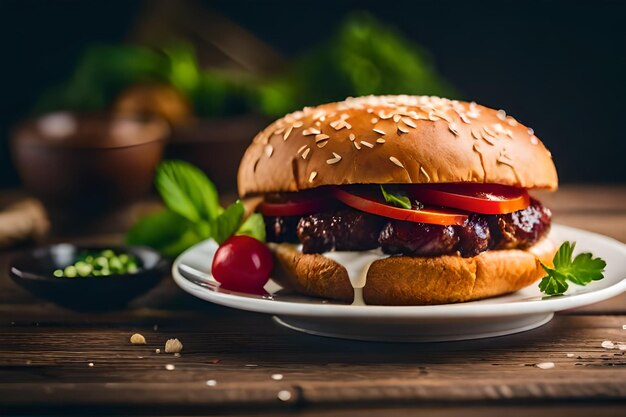 un hamburger avec une cerise au sommet et une cerise en haut