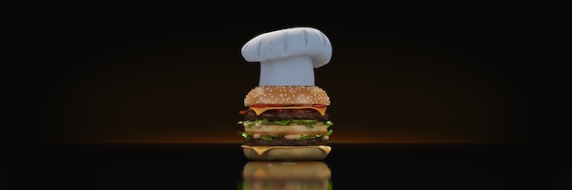 hamburger avec chapeau chef rendu 3d