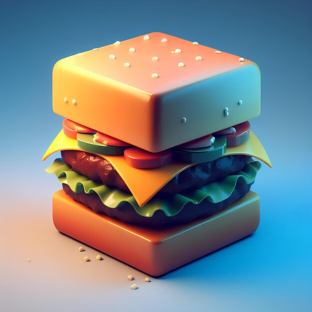 Un hamburger en cube 3D, un délice culinaire numérique