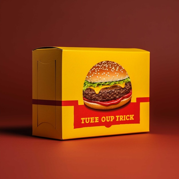 Photo hamburger dans une boîte sur un fond rouge rendu 3d