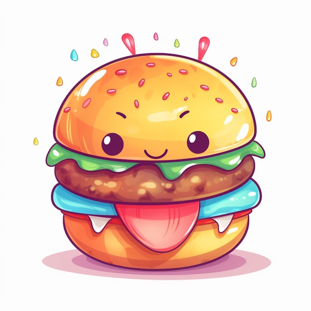 Photo hamburger de dessin animé avec la langue en dehors et les yeux fermés