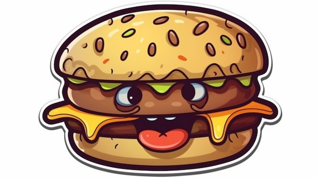 Photo un hamburger de dessin animé avec une langue qui en sort