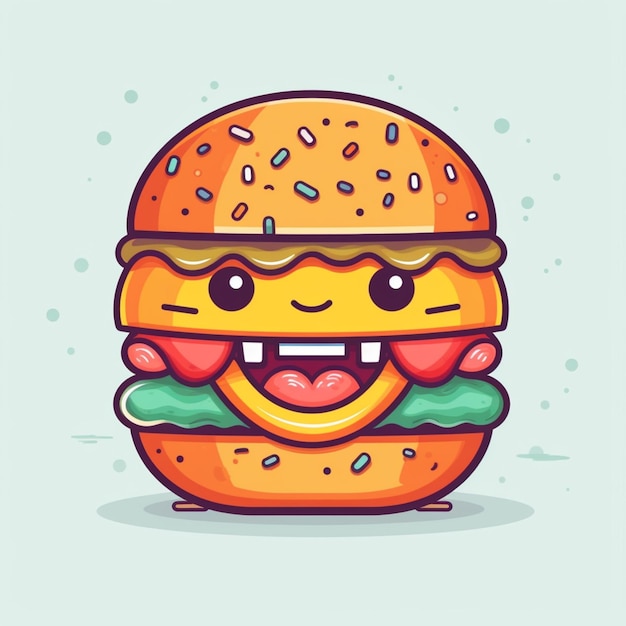 Photo un hamburger de dessin animé avec un visage et des yeux génératifs ai