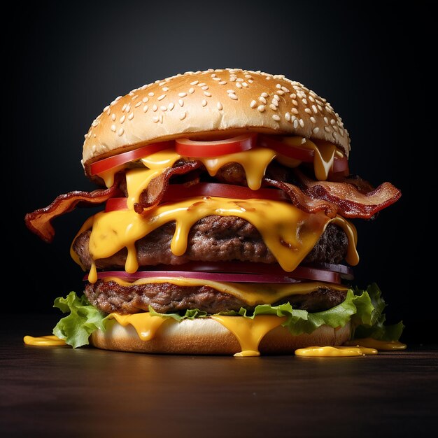 Photo un hamburger avec du bacon et du fromage