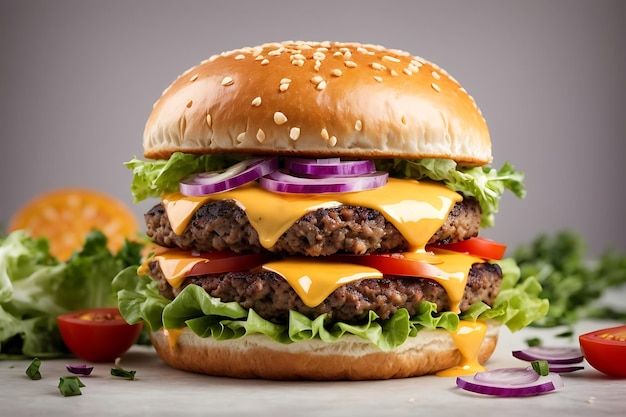 Hamburger avec du fromage cheddar et de la tomate