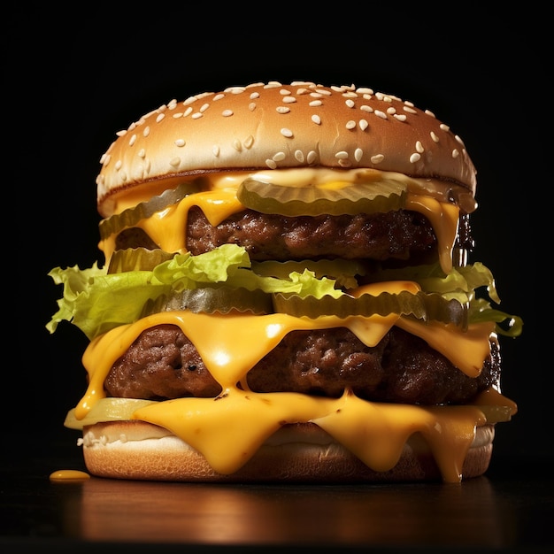 Un hamburger avec du fromage et de la laitue.