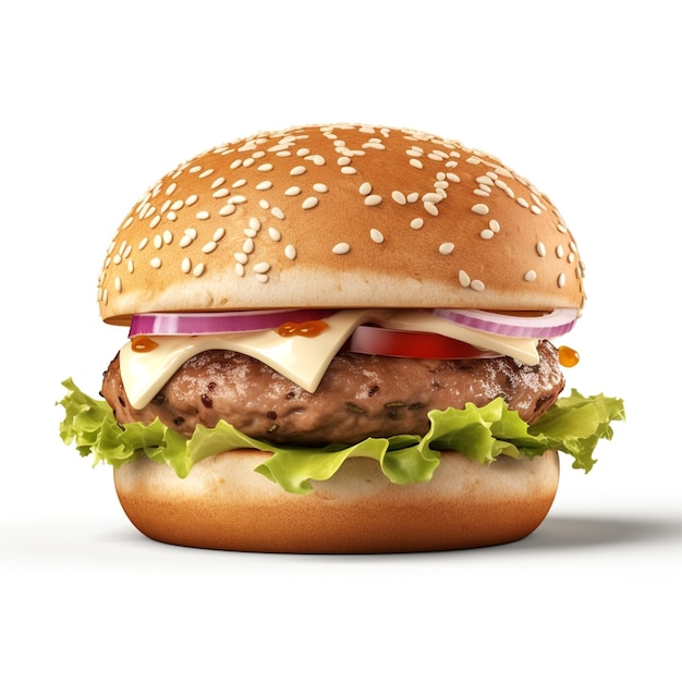 Un hamburger avec du fromage et des oignons dessus