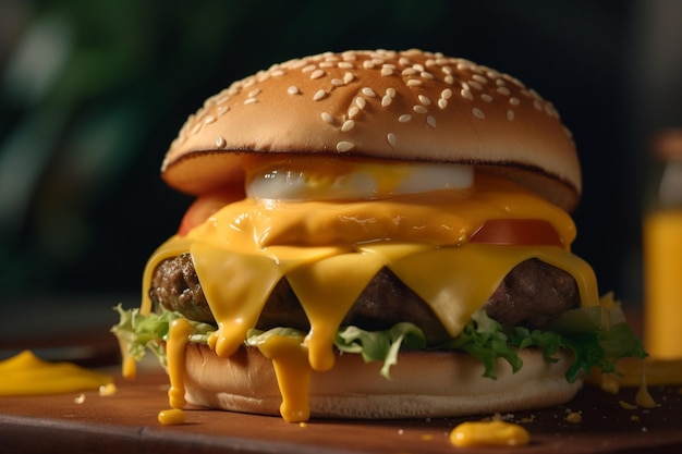 Photo un hamburger avec du fromage et de la sauce tomate dessus