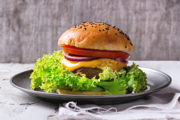 Hamburger fait maison sur assiette