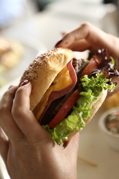 Hamburger fait maison avec des légumes frais