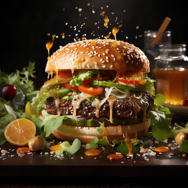 Photo un hamburger fast-food à l'aspect très savoureux