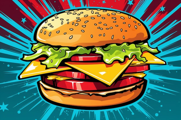 Hamburger fast food dans le style pop art