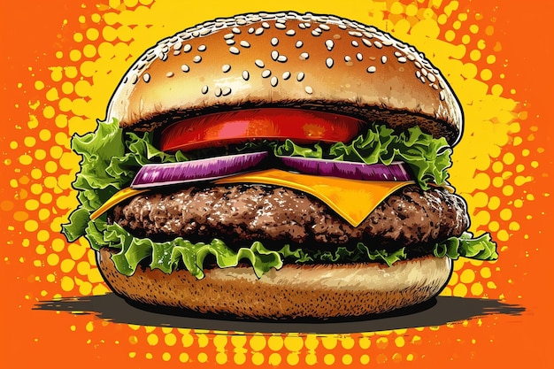 Photo hamburger fast food dans le style pop art