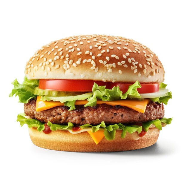 Hamburger sur fond blanc IA générative