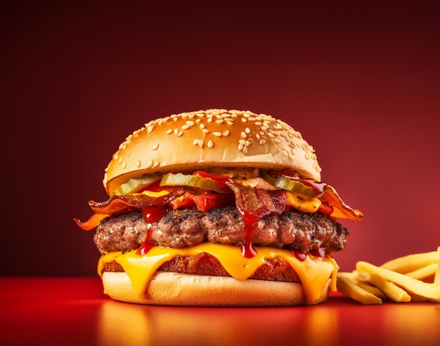 Hamburger sur fond rouge
