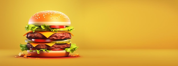 Photo hamburger frais et savoureux sur un fond jaune minimal hamburgers délicieux grillés vue rapprochée bannière pour la conception générée par l'ia