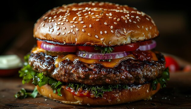 Photo un hamburger frais et savoureux sur un fond noir