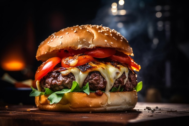 Un hamburger frais sur une table