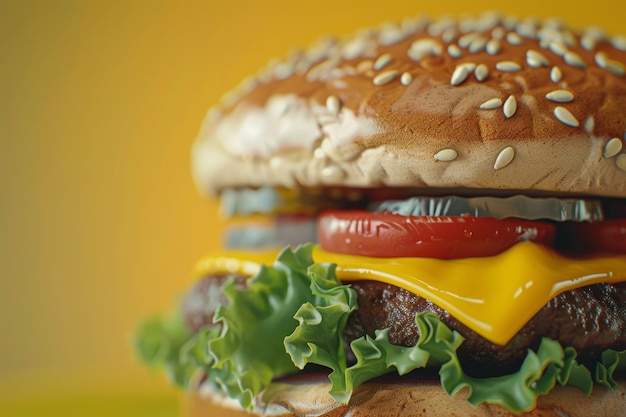 Un hamburger avec des frites et du ketchup sur une table