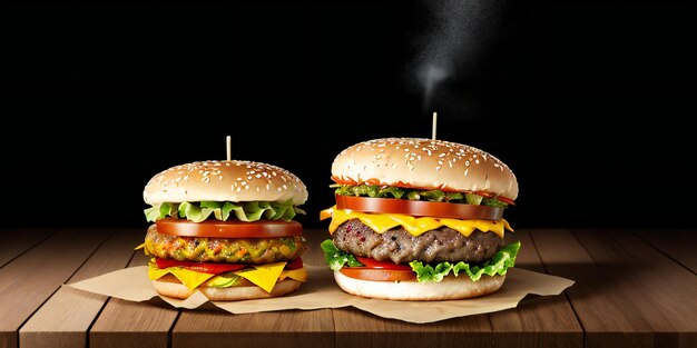 un hamburger frites tomates et ketchup sur une table