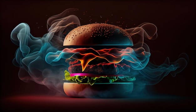 Photo un hamburger avec de la fumée qui en sort