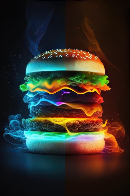 Un hamburger avec de la fumée qui en sort