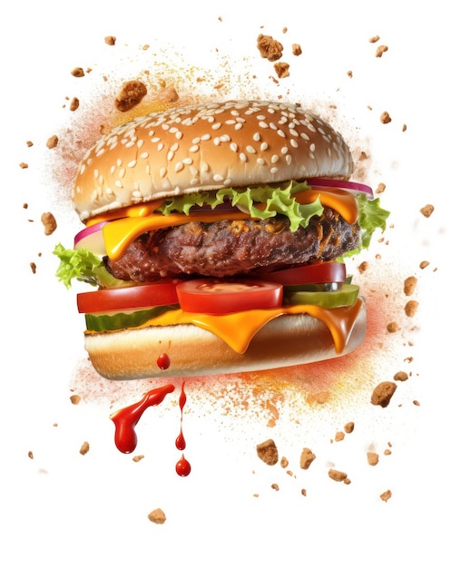 Un hamburger avec une image de tomate dessus