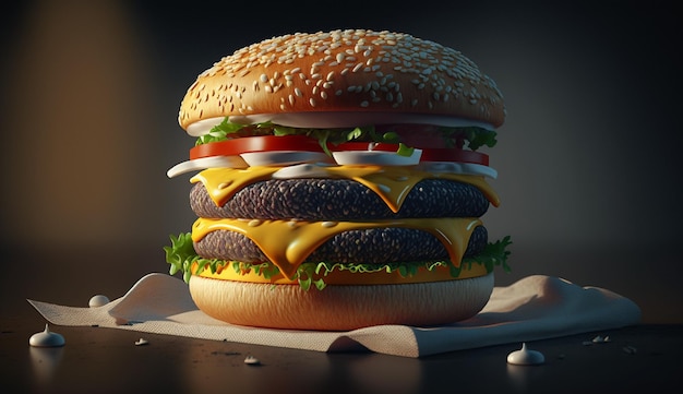 hamburger juteux sur fond sombre IA générative