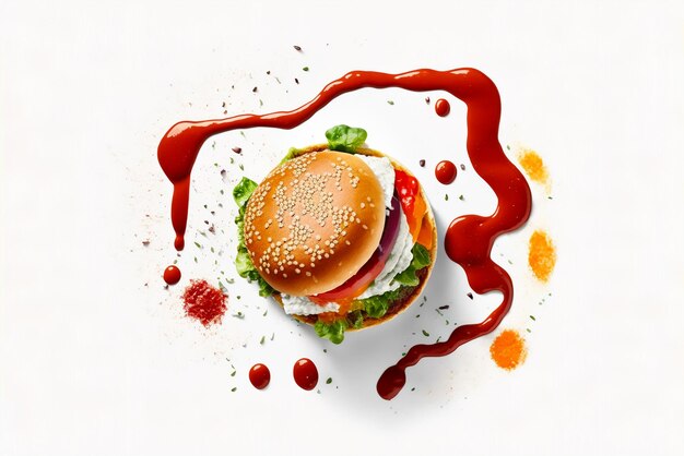 Un hamburger avec de la laitue, de la tomate et de la mayonnaise dessus.