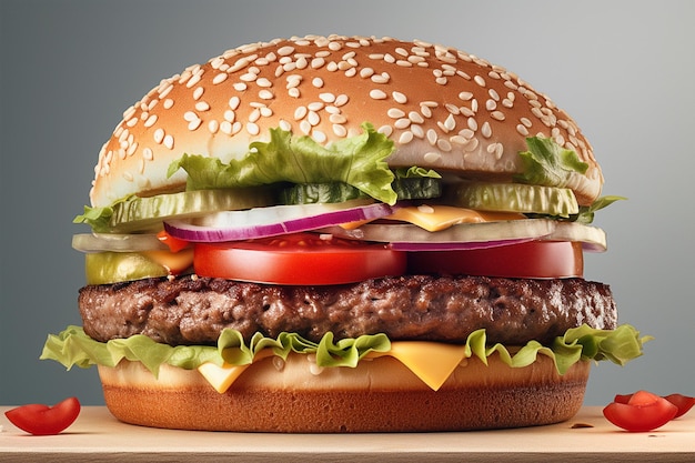 Photo un hamburger avec de la laitue, des tomates et des oignons dessus.