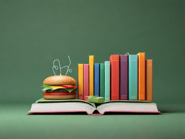 Avec un hamburger sur un livre