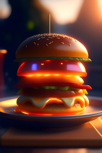 Un hamburger avec une lumière allumée dessus