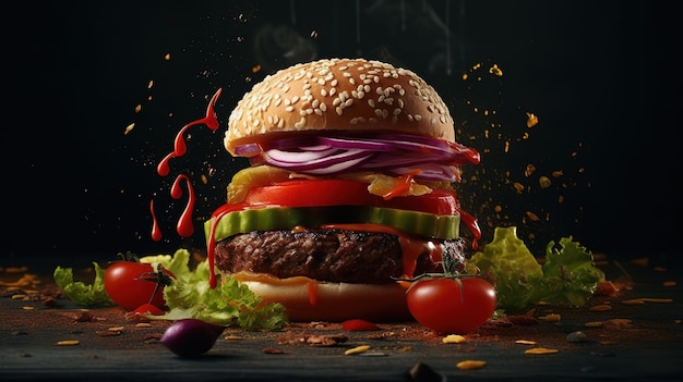 Un hamburger avec le mot burger dessus